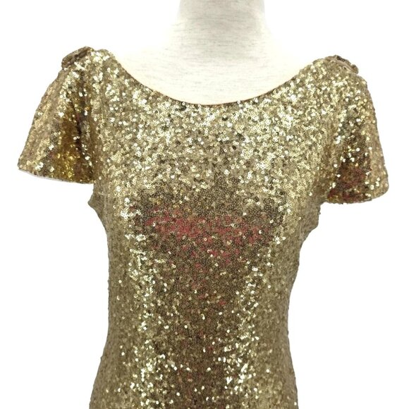 Revelry Womens 6 Dress Sequin Gold Maxi Cap Sleeve Removeable Back Drape Formal - Picture 2 of 13
